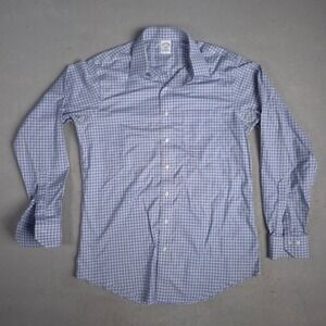 Brooks Brothers‎ Slim Fit Non-Iron Stretch Blue Check Dress Shirt 16 1/2 - 6/7
